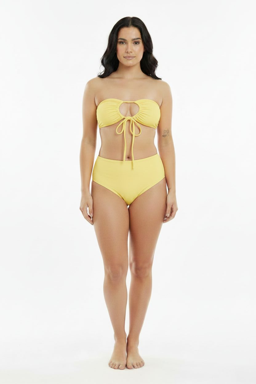 Low Key Lemon Ruched Keyhole Bikini