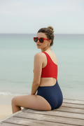Navy/Red One Piece - Sitting Pose